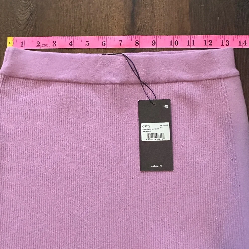 GSTQ Lilac Ribbed Knit Skirt Set Quiet Luxury NWT M/L